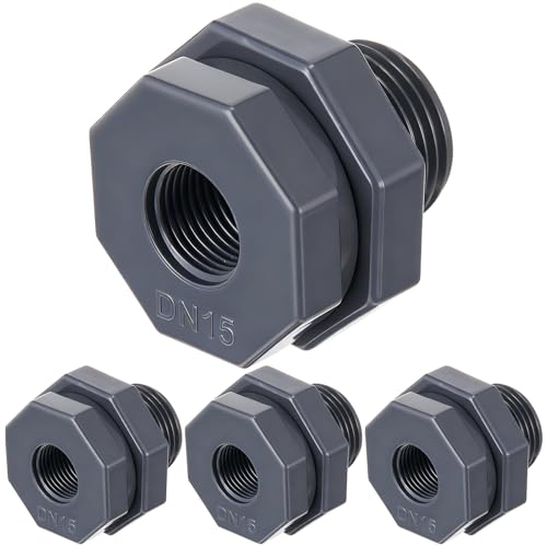 Maasechs 4 Pcs 1/2 Inch Bulkhead Fitting PVC Water Tank Connector Plumbing Pipe Threaded Bulkhead Fitting NPT for Rain Barrels Water Tanks Aquariums Tubs Pools