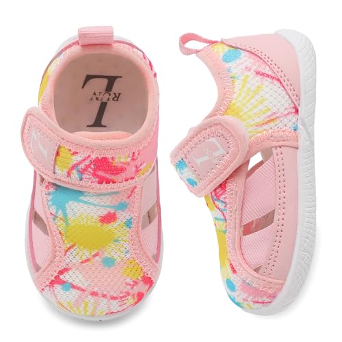 L-RUN Toddler Baby Girl Boy First Walking Shoes Non-Slip Wide Toe Box Indoors Outdoors Barefoot Sneaker Drawings 4.5-5 Toddler