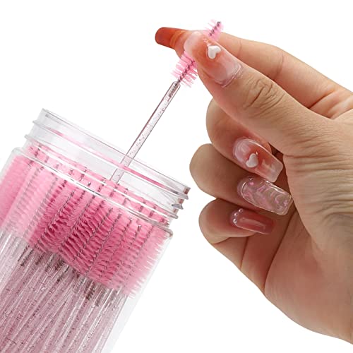 100 Pcs Disposable Mascara Wands, Crystal Eyebrow Spoolies Brush For Eyelash Extensions, Pink Lash Brushes With Container #TOP3