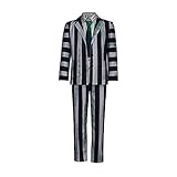 RocailleCos Men's Beetlejuice Cosplay Costume Black and White Stripes Jacket Shirt Pants Suit Adult Halloween Outfits (Black and White, XXL)