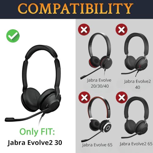 Image of Crysendo Protein Leather Ear Pads for Jabra Evolve2 30, Soft Foam, Black | Protein Leather replacement headphone cushions for worn earpads; comfortable daily headset use; easy-fit replacement design