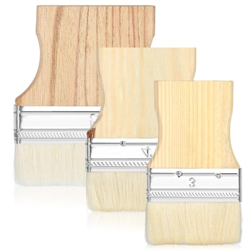 Piriuuo Juego de 3 pinceles planos con mango de álamo, juego de pinceles planos de 3/4/5 pulgadas con mango de álamo, juego de pinceles planos con mango de madera, pinceles de lana para pinturas al