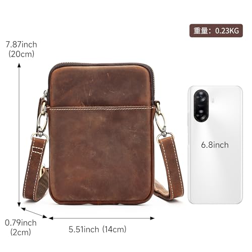 Bolso de hombro para móvil café en cuero legítimo para uso diario 3