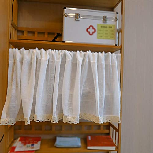 Cortinas de algodón tipo café de 100x40 cm con bolas blancas para baños y cocinas 2