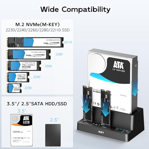 Image of Rosewill M.2 NVMe & SATA SSD / 2.5 inch & 3.5 inch HDD Hard Drive Cloner & Reader Docking Station, USB 3.2 Gen 2x1 10Gbps, Triple Bay, Offline Cloning, Tool-Free - RS-N2S-CL