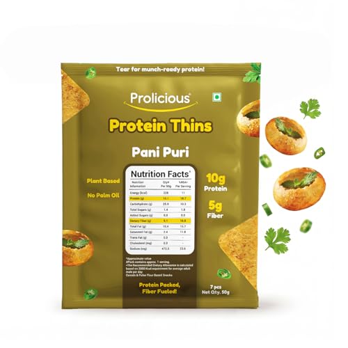 Image of Prolicious Thins Pani Puri High Protein Chips | Upgrade Your Snacking | 10g Protein + 5g Fibre | Same Crunch, Snack Smarter | Plant Based| No Palm Oil | 50g