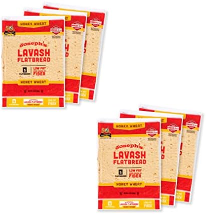 Lavash Bread Value 6-Pack, Honey Wheat, Low Fat and Good Source of Fiber (5 Flatbreads per Pack, 30 Total), Fresh Baked