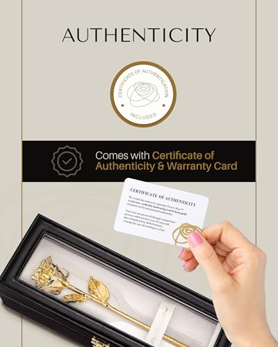 Forever Rose 24K Gold Dipped Real Rose – Handmade, Long-Lasting Preserved Flower in Leather Case – Romantic Gift for Anniversary, Valentine's Day, Mother's Day, Birthday, Wedding, Wife, Girlfriend