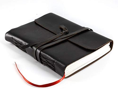 Handmade Leather Journal/Writing Notebook Diary/Bound Daily Notepad For Men & Women Unlined Paper Medium, writing pad gift for artist, sketch (8 x 6, Black)