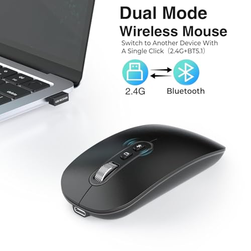 cimetech Bluetooth Maus Kabellos (Dual Mode: BT5.1+ 2.4G) Wiederaufladbare Mouse Stille Slim Funkmaus für MacBook Pro/Air/Mac/iPad/Laptop/Desktop/Mac/PC/Computer 2
