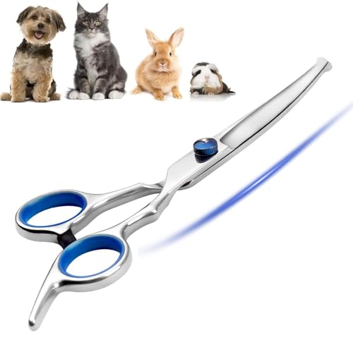 Mumoo Bear Curved Dog Grooming Scissors with Safety Round Tips, Light Weight Professional Pet Grooming Shears Stainless Steel for Dogs Cats Pets