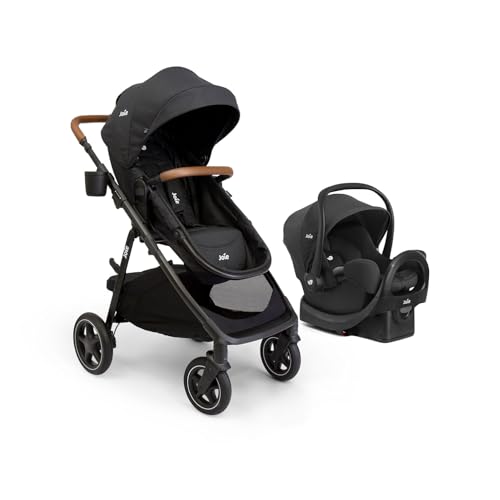 Image of Joie Ginger LX Stroller and Rue Infant Car Seat Travel System with Anti-Rebound Base and All-Wheel Suspension (Shale Dark)