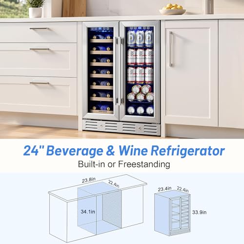 Image of Kalamera Wine and Beverage Refrigerator, 24 Inch Dual Zone Wine Cooler