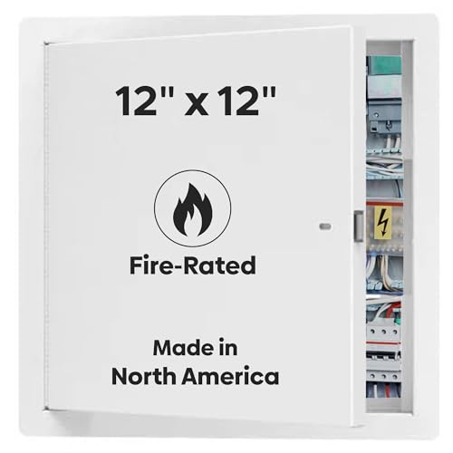 Best 12"" x 12"" Fire-Rated Uninsulated Metal Access Door with Flange � 16-Gauge Cold-Rolled Steel Wall Access Panel, Self-Latching Drywall Door with Powder-Coat Finish, LEED Compliant, BA-FRN