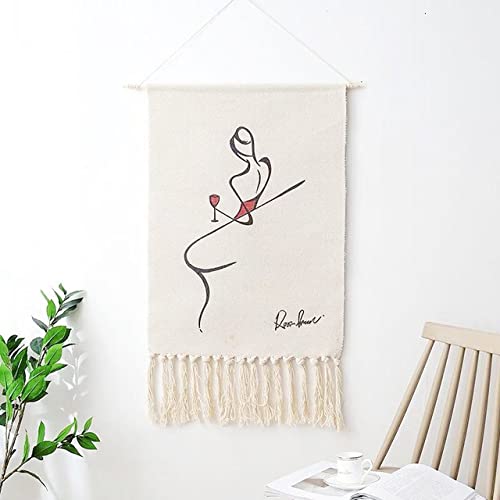 Tapisserie coton lin suspendue déco maison bohème avec gland