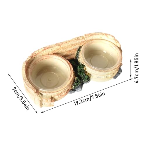 Reptile Feeding Double Bowl, Resin Water Dish for Gecko, Feeding Station for Lizards, Chameleons, Tree Frogs, and Small Pets, Ideal for Terrariums and Pet Habitat, 7.56 x 3.54 x 1.85 in-2