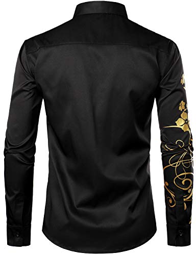 ZEROYAA Men's Hipster Shiny Design Slim Fit Long Sleeve Button Up Party Dress Shirts3