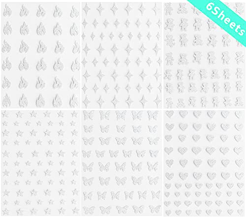 6 Sheets Silver Nail Art Stickers Decals Glitter Nail Supplies 3D Self-Adhesive Nail Decals Glitter Flame Star Butterfly Heart Nail Art Designs Stickers For Women Girls Diy Acrylic Nails Decorations #TOP1