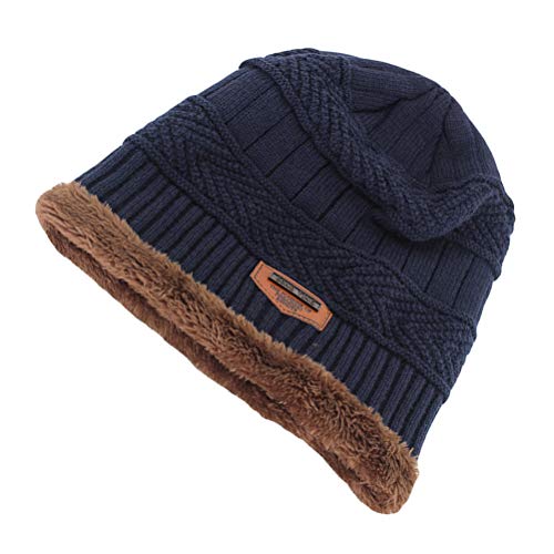 Gorro masculino de tricô KesYOO de crânio de inverno com forro de lã grossa e despojado (cinza escur
