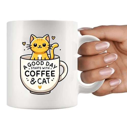 Taza de cerámica blanca Panvola con diseño de gato 11 oz miniatura 7