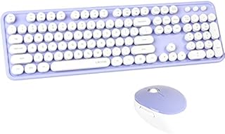 Colorful Computer Wireless Keyboard Mouse Combos, Typewriter Flexible Keys Office Full-Sized Keyboard, 2.4GHz Dropout-Free Connection and Optical Mouse (Purple-white)