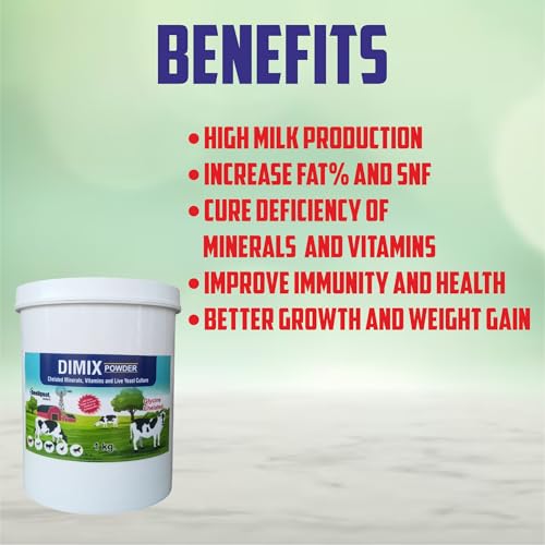 Image of Dimix Mineral Mixture Powder Bucket Pack | Essential Minerals for Cattle, Buffalo, Goat & Poultry | Boosts Milk Yield, Fertility & Immunity (1kg)