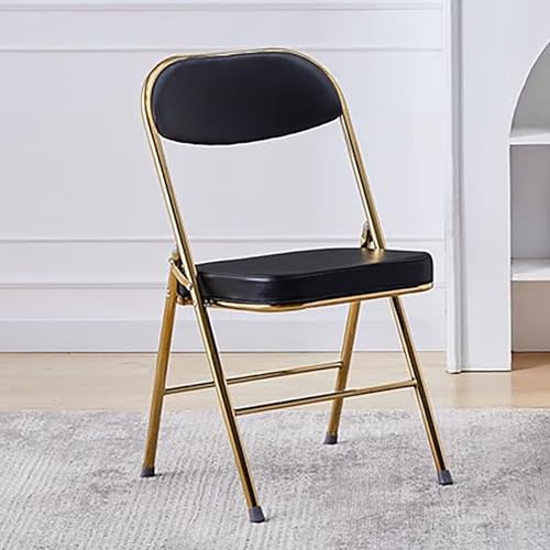 zxhrybh Folding Chairs with Padded Cushion and Back, Foldable Metal Chairs for Home and Office, for Indoor and Outdoor Events(Gold legs+PU leather black)