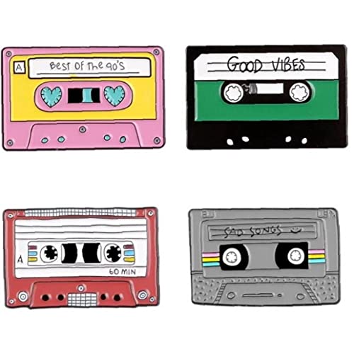 TOSSPER 4 Unids 90's Tape Esmalte Broches Pin Vintage Nostalgic Mejor Canción Broches para Bolsa Copia Pin Pin Jewelry Regalo para Amigos