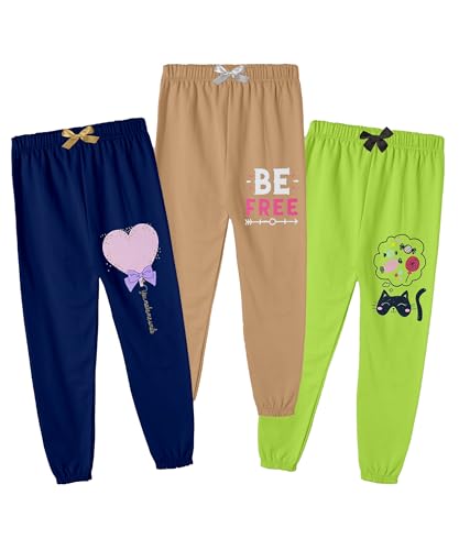Image of KYDA KIDS Girls 100% Cotton Premium Printed Track Pants | Soft Breathable Fabric | Summer Wear Multicolor Trackpants for Girls - Pack of 3