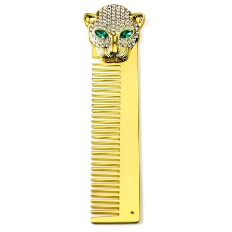 Metal Comb for Men -Cheetah Hair Comb with Crystals- Hair and Beard Comb for Men - Grooming Mustache Comb - Accessories for Men's Beard and Hair Care Cover