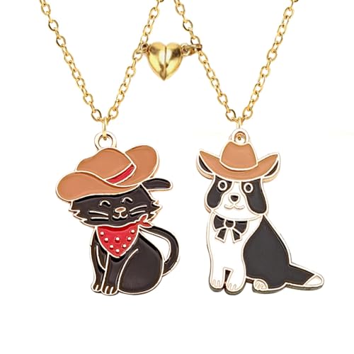 Cute Dog & Cat Friendship Necklace for Couples
