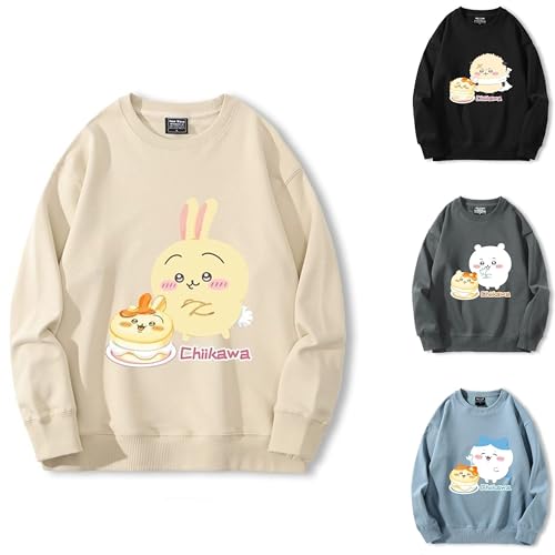 [SENDENG] ちいかわ 大きいサイズ ハチワレ うさぎ ラッコ 人気 春服 秋服 上着 長袖 無地 おしゃれ トップス カジュアル ジャージ ゆったり シルエット プルオーバー 可愛いグッズ 衣装 日常服 男女兼用 プレゼント 通気性 軽い (S,うさぎ)