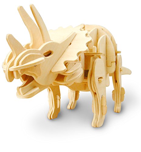 ROBOTIME 3D Wooden Dinosaur Puzzle for Kids Mini Triceratops Wooden Craft Kit Sound Control Robot Model Best Birthday Gifts for Boys
