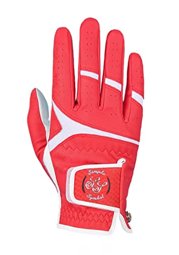 Simple Symbol Men's Golf Glove Premium Synthetic Leather,Stable Grip,Two Pack（Left Is Wear On Left Hand,Right Is Wear On Right Hand） Four Colors To Choose From White/Sky/Beige/Red(Red,M,Right) #TOP1