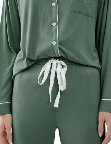 Image of Cherrydew Women Bamboo Viscose Cooling Long Sleeve Button Down Pajama Sets | Buttery Soft,Cooling Comfort,Breathable,Stretchy Fabric