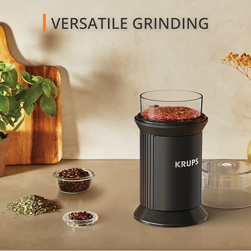 Image of KRUPS Electric Blade Coffee Grinder 1.6 Oz, Adjustable Coarse to Fine for the Perfect Espresso, Grind Coffee Beans, Spices & Herbs, Removable Dishwasher Safe Bowl, Black
