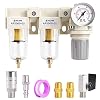 TAILONZ PNEUMATIC 1/4 Inch NPT 3 in 1 Air Filter Pressure Regulator Combo Piggyback, Air Tool Compressor Filter with Gauge AF2000+AF2000+AR2000