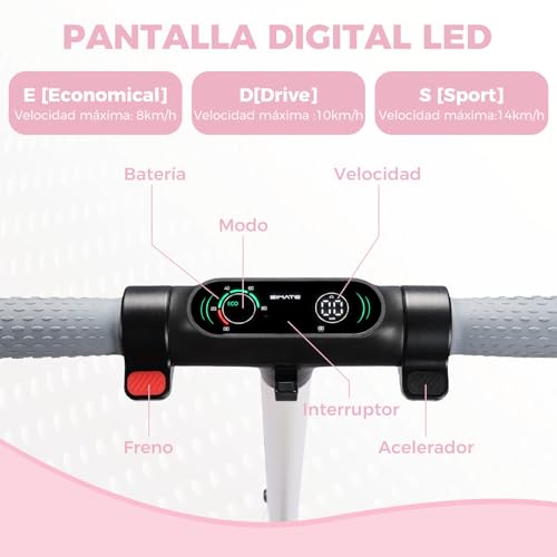scoot4kids Patinete Eléctrico Niño 130W Plegable y Ligero, Velocidad Máxima de 15 km/h, 3 Modos de Velocidad, Pantalla LED y Luces Coloridas, Cumpleaños y Navidad (Rosa) - imagen 3