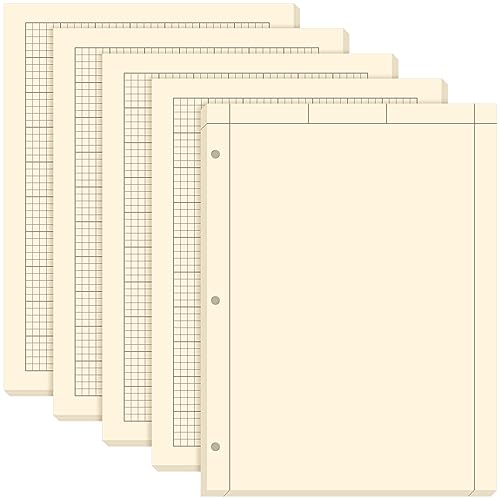 Seajan 5 Pcs Engineering Paper Notebook Engineering Computation Pad 8.5 x 11 Inches Engineer Graph Paper Notepad, 5 Squares Per Inch 3 Hole Punched Computation Pad, 100 Sheets/pack (Yellow)