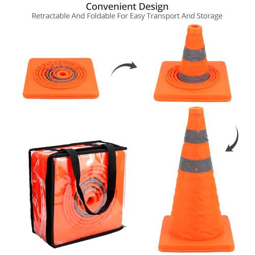 QWORK® 4 stück 45cm faltbar verkehrsleitkegel, reflektierende sicherheitsleitkegel, pop-up aufklappbare parkleitkegel für straße Sicherheit