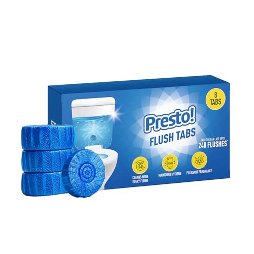 Image of Amazon Brand - Presto! Flush Tabs | 400 Gram | 50 Gram | 8 Tabs X Pack of 1 | Prevents Stains, Removes Limescale | Toilet Flush Tank Balls