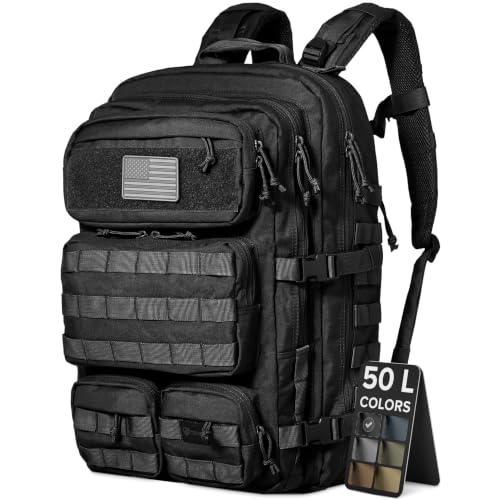 Mochila militar – Mochila tática militar para homens, bolsa Bug Out 50L, Tático militar, Preto, Medium