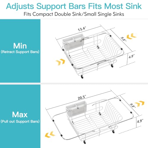 Image of JASIWAY White Dish Drying Rack in Sink with Utensil Holder, RV, Apartment