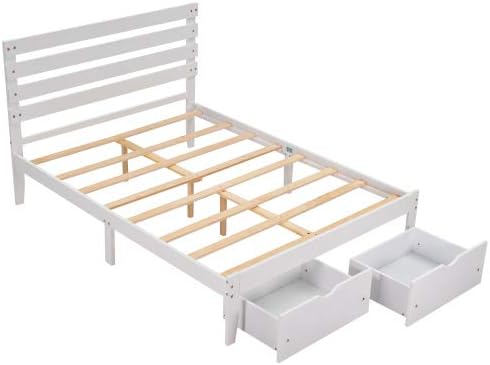 Miniatura 35 de Base de cama de tamaño individual con cajones de almacenamiento, marco de cama individual de plataforma de madera individual, cama individual