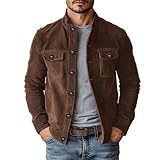 Chaqueta vintage de ante para hombre, cuello alto, para otoño e invierno, gruesa y cálida, café, M
