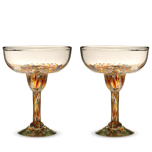Twine Segunda Vida Artistico Margarita Bar Glasses, Mexican Margarita Glasses Margarita Set Home Cocktail Bar Gifts, 100% Recycled Glass, Multicolor 10oz Set of 2 by Segunda Vida - Used condition - US$23.75