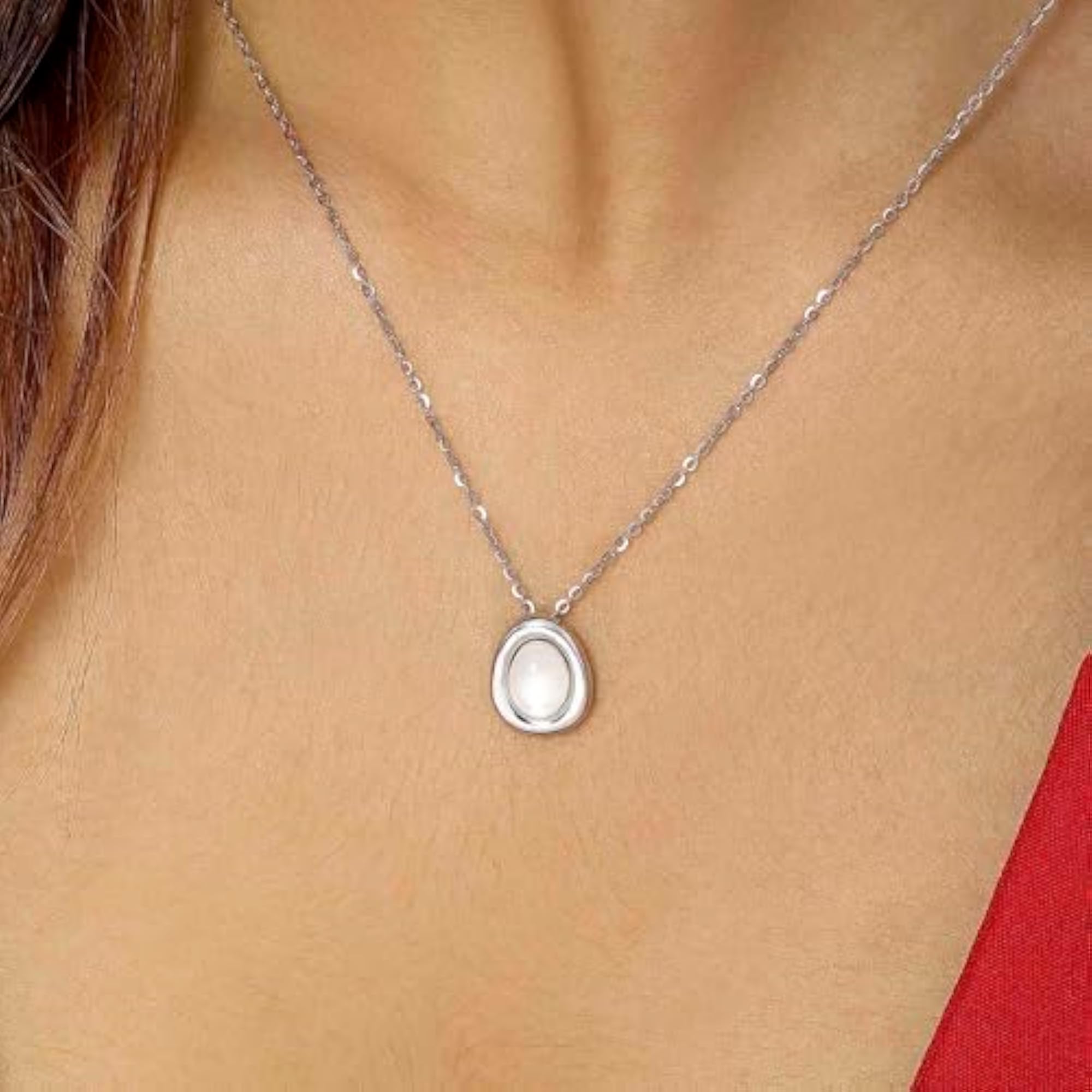 Silver-Plated Opal Stone Studded Contemporary Pendant with Chain