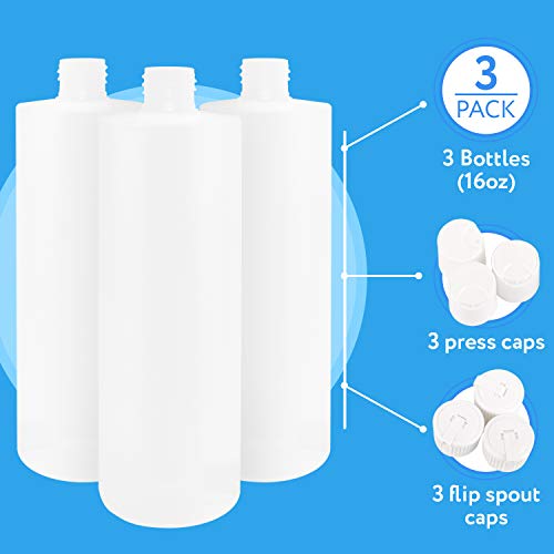 Impresa 3 Pack 16Oz Plastic Bottle With 6 Caps In 2 Styles - Bpa Free Latex-Free, Food-Grade, Great For Shampoo, Body Wash, Sauce And More #TOP4