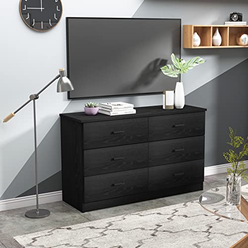 Bigbiglife Wood Dresser For Bedroom, 6 Drawer Double Dresser With Metal Handles, Sturdy And Modern Chest Of Drawers (Black) #TOP6