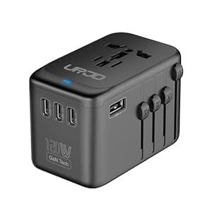 Universal Travel Adapter 120W GaN Fast Charger, 4 USB-C & 1 USB-A & 2500W AC Outlet, USB-C International Power Adapter for Europe, UK, US, Australia 200+ Countries